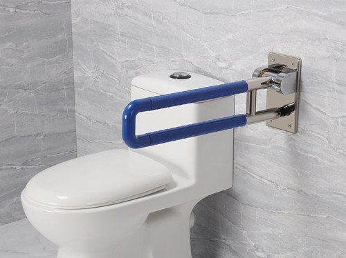 衛(wèi)生間扶手-新款藍(lán)色U型上翻扶手不銹鋼光面底板老人安全助力扶手桿無(wú)障礙助立坐便器扶手