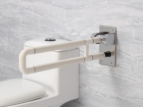 衛(wèi)生間扶手-白色U型上翻扶手不銹鋼光面底板老人安全助力扶手桿無(wú)障礙助立坐便器扶手