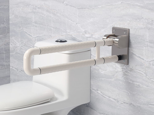 衛(wèi)生間扶手-白色U型上翻扶手高檔不銹鋼拉絲底板老人安全助力扶手桿無(wú)障礙助立坐便器扶手